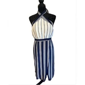 Lovers + Friends Halter Neck Striped Midi Dress-Medium